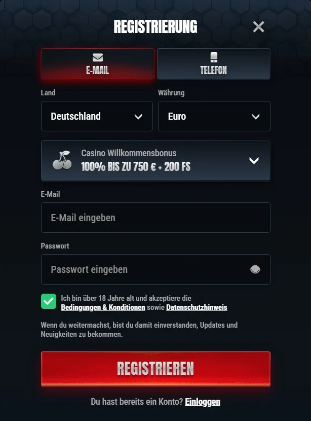 Kontoerstellung und Login beim Glorion Casino