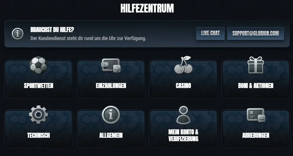 Kundendienst und Spielerhilfe beim Glorion Casino